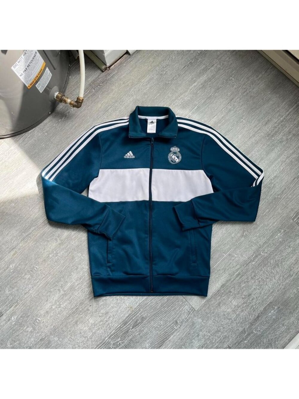 Blue / Teal / White Vintage 2017 Adidas / Real Madrid Full Zip-Up Jacket